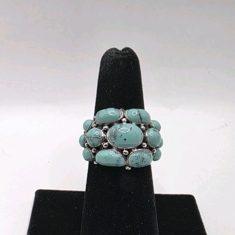 Sterling Silver 925 Turquoise Dome Cluster Ring Size 7 Vintage